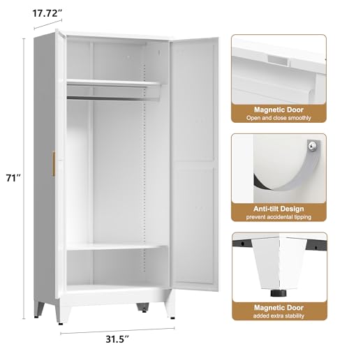 71'' Farmhouse Metal Wardrobe Cabinet with Hanging Rod