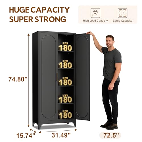 75" Tall Pantry Storage Cabinet with Doors and 4 Adjustable Shelves