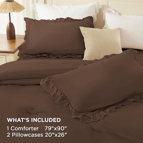 Brown Ruffle Full Size Comforter Set
