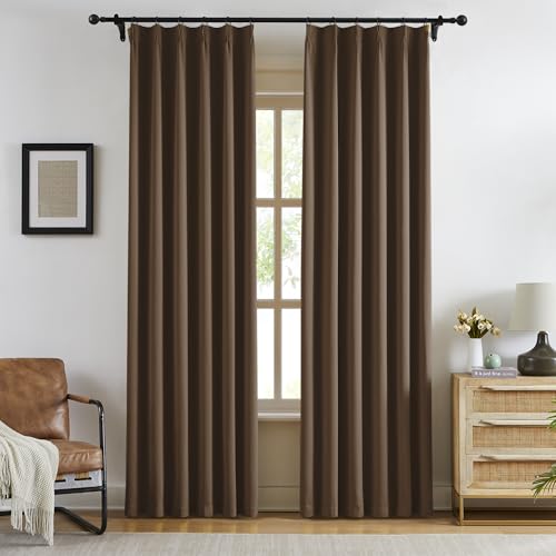 Brown Blackout Pinch Pleated 72 Inch Wide Curtains for Sliding Door (2 Count)