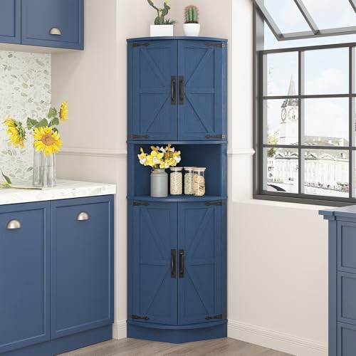 64.8" Tall Farmhouse Corner Cabinet with 4 Doors and 5 Storage Shelves