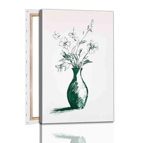 Vintage Floral Wall Art Flower Sketch Abstract Flower Picture Flowers In A Vase Wall Art Engrave Line Canvas Neutral Sketch Minimalist Mid Century Painting Living Room Decor 16x24inch framed