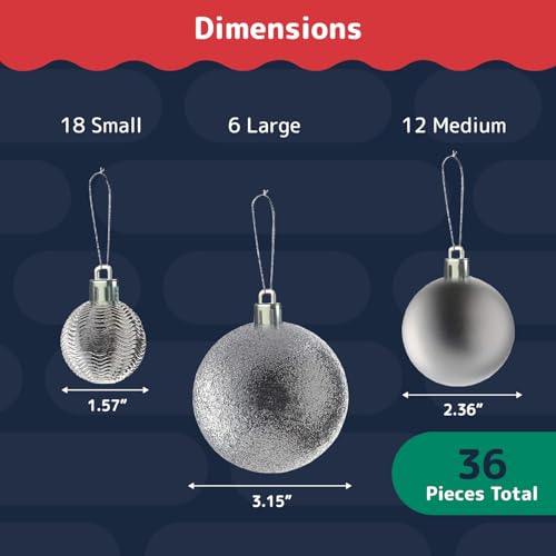 36pc Silver Christmas Ornaments Set