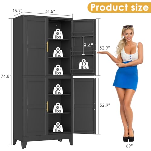 75" Tall Metal Kitchen Pantry Storage Cabinet