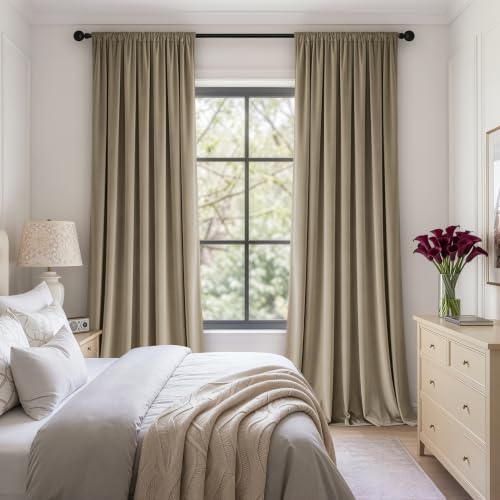 Light Taupe Blackout Velvet Curtains Drapes 96 Inch Long 52"x96" (2 Count)