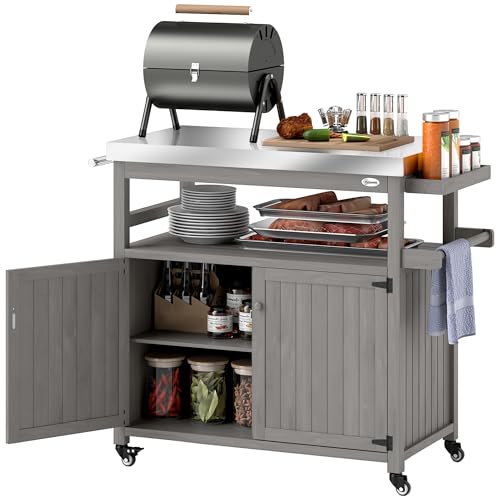Outdoor Grill Cart with Wheels and Storage Gray