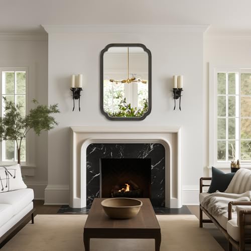 20" x 30" Rounded Corner Arch Wall Mirror with Wood Frame for Entryway