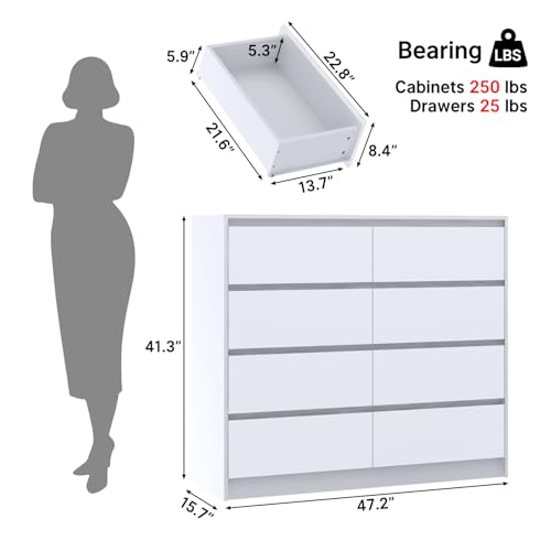 White Malm High Gloss Dresser for Bedroom
