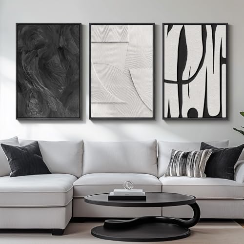 3D Large Framed Black and White Abstract Wall Art for Living Room