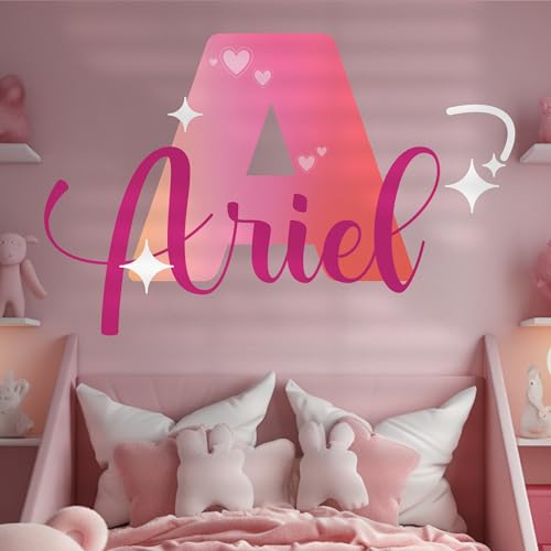 Custom Stickers Name & Initial for Pink Room Decor I Heart Wall Decal for Girl Bedroom Decor I Personalized Wall Decal for Little Girl Room Decor I Multiple Size Options