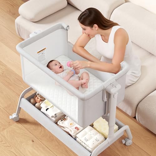 3-in-1 Baby Bassinet, Rocking Bassinet & Bedside Sleeper for Newborn Baby
