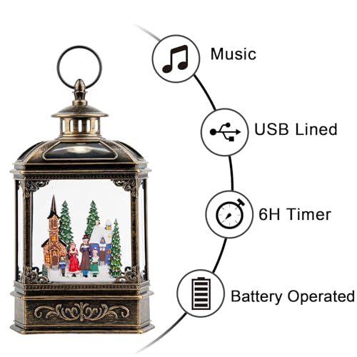 Christmas Snow Globe Lantern Water Glittering Town Home with Carolers