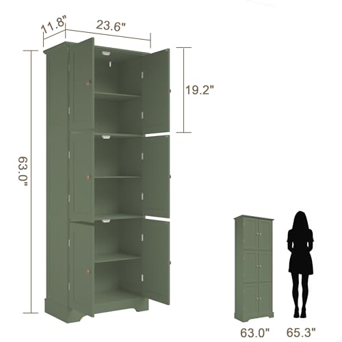 63.2" Tall Bathroom Storage Cabinet with 6 Doors
