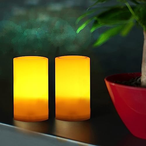 Outdoor Battery Operated Flameless Candles with Remote Timer D3”xH5” 2 PCS (2 Count)