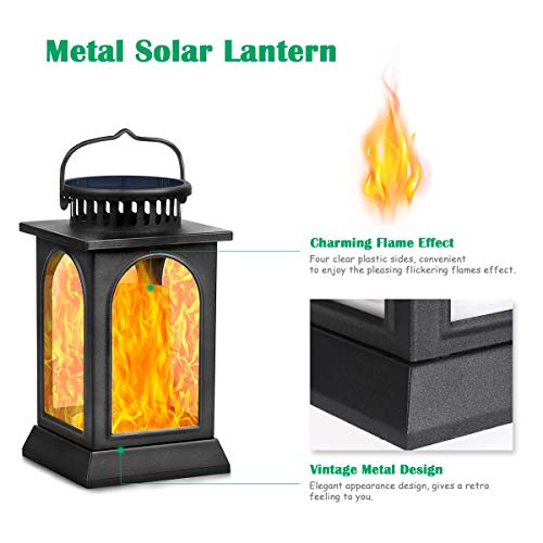 Flickering Flame Solar Lights Outdoor Metal Hanging Lantern (2 Count)