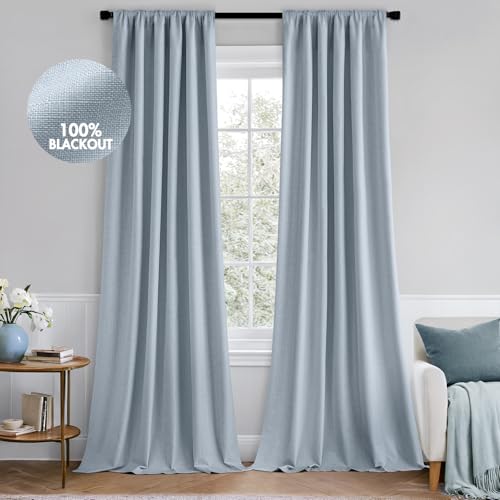 100% Blackout Back Tab Pleat Linen Curtains 50"Wx108"L (2 Count)