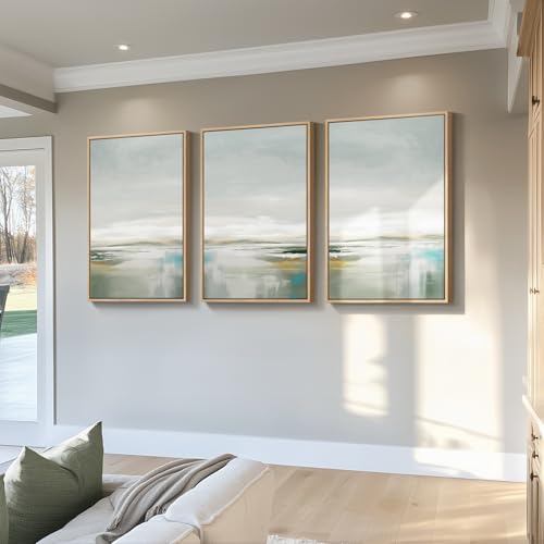 Large Framed Green Abstract Wall Art for Living Room (3 Count)