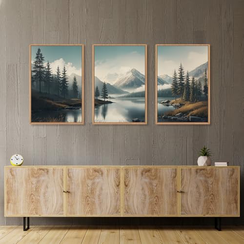Large Mountain Misty Forest Framed Canvas Wall Art