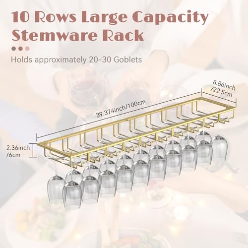 10 Row Wine Glass Rack Under Cabinet Large Capacity
