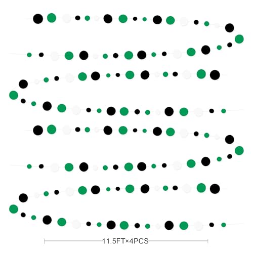 46 Ft Black Green Party Decorations Polka Dots Garlands Green and Black White Hanging Paper Circle Dots Streamer for Birthday Graduation Wedding Shower Soccer Video Game Party Decoration Supplies