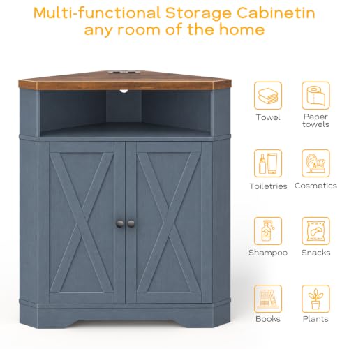 Small Corner Storage Cabinet with USB Ports and Outlets