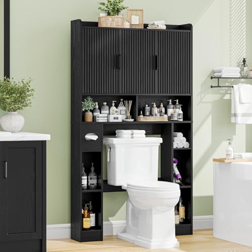 Over The Toilet Cabinet with 3 Fluted Doors &Adjustable Shelf