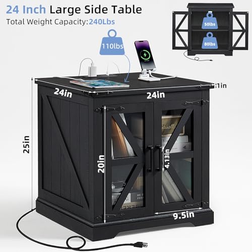24'' End Table with Charger for Living Room
