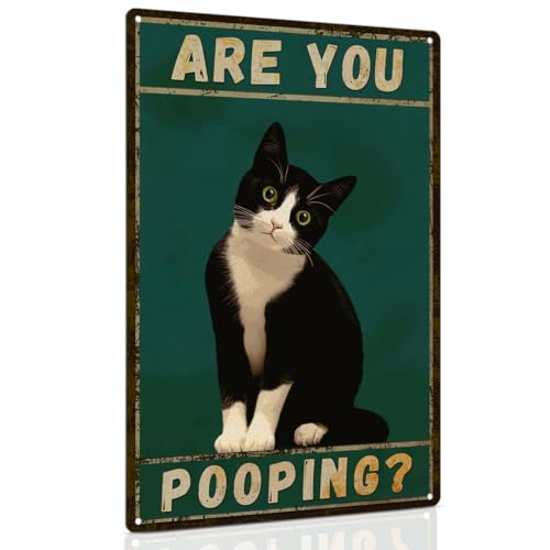 Cat Are You Pooping Metal Tin Sign Vintage Bathroom Decor Poster 8x12"