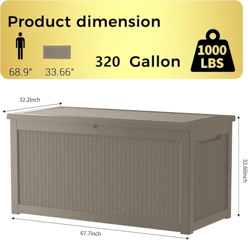 320 Gallon Outdoor Storage Box Patio Deck Box Waterproof