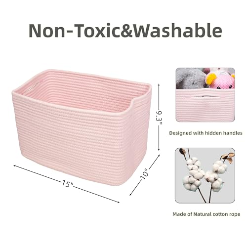 Woven Cotton Rope Storage Baskets 15x10x9.3" 3 Pack Light Pink
