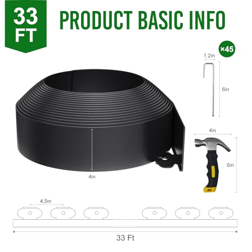 4 Inch Tall 33FT Landscape Edging with 45Pcs Metal Spikes