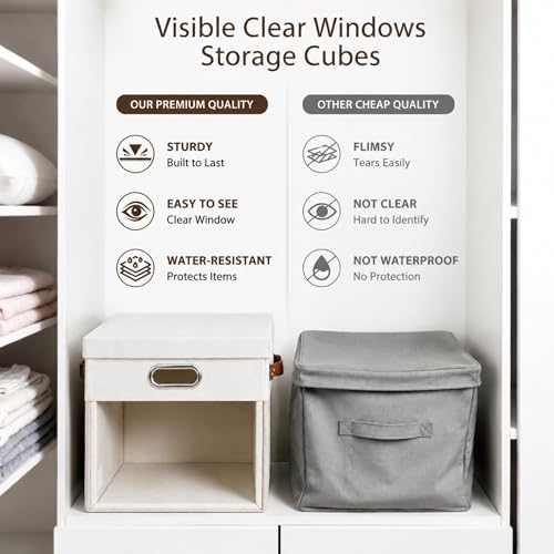 11x11 Inch Ultra Thick Fabric Storage Bins with Lids & Windows (3 Count)
