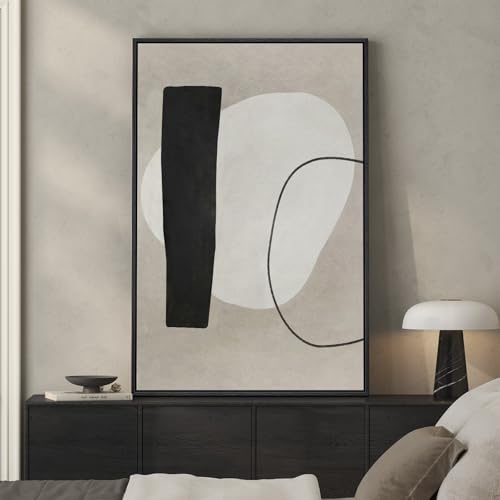 Framed Modern Black White Beige Abstract Wall Art
