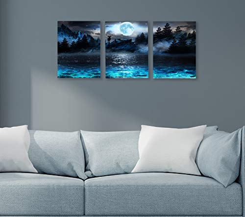 Wall Decorations For Living Room Moon Deer Ocean Landscape Picture Teen Room Decor Wall Art For Bedroom Modern Decor 3 Piece Framed Ready To Hang Moon Wall Art 3 Piece Wall Art Size 12x16 Each Panel