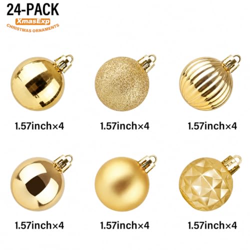 24ct Gold Christmas Ornaments for Tree Decorations (24 Count)