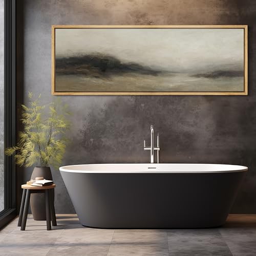 Large Framed Canvas Print Wall Art Foggy Mountain Horizon Landscape Neutral Tones Abstract Illustrations Decorative Colorful for Bedroom