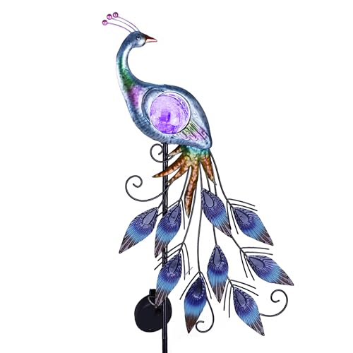 Solar Peacock Metal Garden Stake Outdoor Light 33"