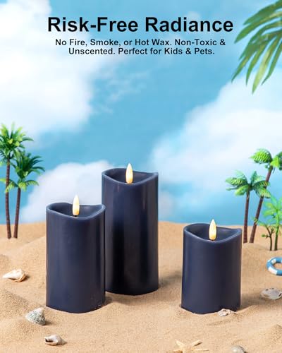 Navy Blue Flameless Candles (3 Count)