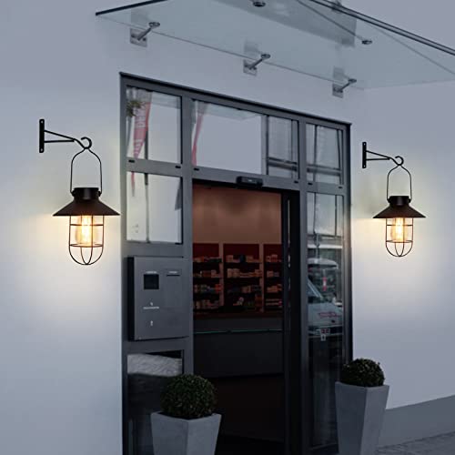 Solar Lanterns Outdoor Metal Solar Powered Hanging Lights Waterproof for Wall Yard Garden Patio Garage Balcony Porch Fence Decor