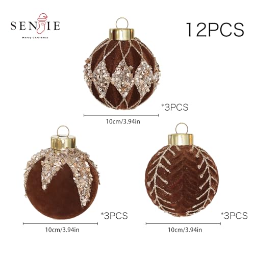 4IN Large Velvet Christmas Ornaments with Glitter (9 Count)