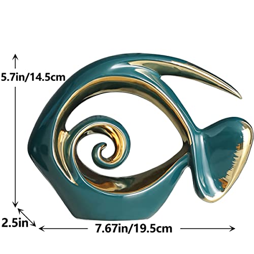 Green Gold Ceramic Fish Figurines