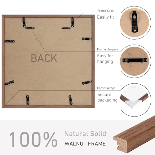 16x16 Picture Frame Set of 4 Natural Solid Walnut Photo Frames with 12x12 Removable Mat Wall Hanging Large Handcrafted Frame with HD Plexiglass Wall and Tabletop Display Large Poster Frame (4 Count)