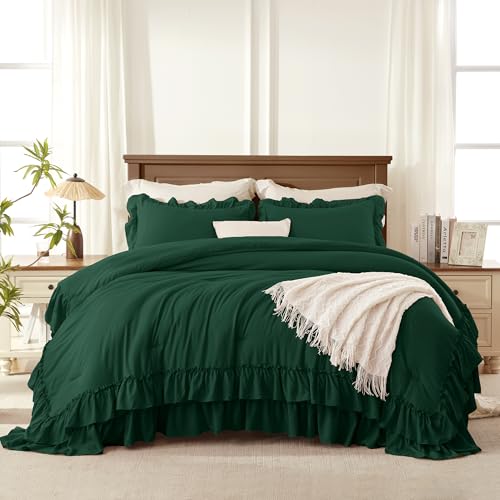 Dark Green Ruffle Full Size Comforter Set