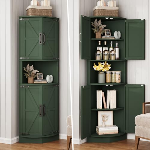 64.8" Tall Farmhouse Corner Cabinet with 4 Doors and 5 Storage Shelves