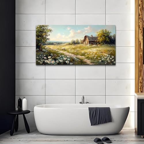 Canvas Wall Art For Living Room Farmhouse Wall Decor For Bedroom Office Wall Decoration Vintage Country Field Landscape Painting Framed Prints Pictures Artwork Room Home Decor 20"x40"