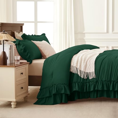 Dark Green Ruffle Full Size Comforter Set