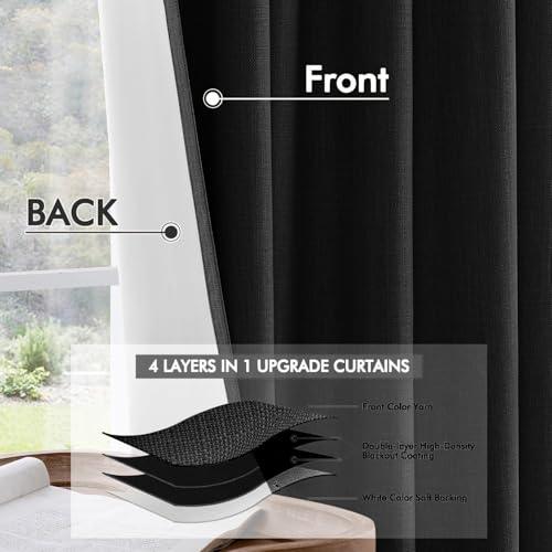 100% Blackout Back Tab Pleat Linen Curtains 50" Wx120 L