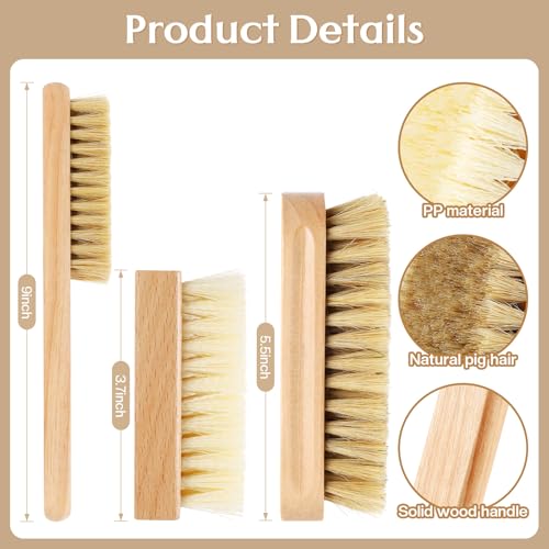 3 Pcs Wood Laundry Stain Brush Stain Remover Brushes with Boar Bristle Small Stain Brush for Clothes for Scrubbing Stains from Furniture Fabric Leather (3 Count)