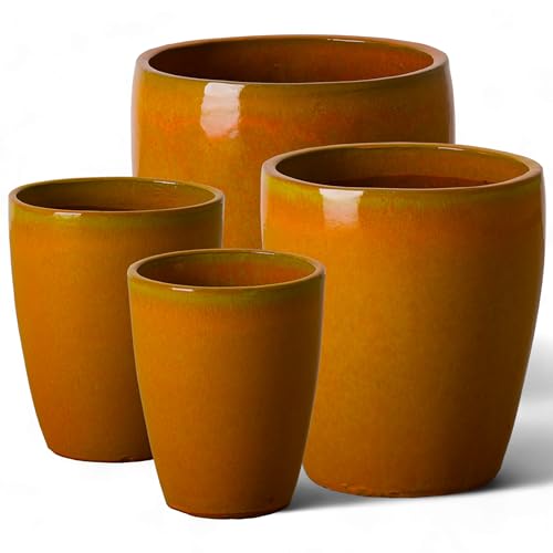 Emissary Bullet 9.5 in. Bright Orange Ceramic Round Planter