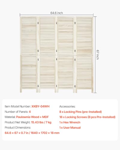 Wood Room Divider 4 Panels 67 in Tall Wood Folding Privacy Screen
